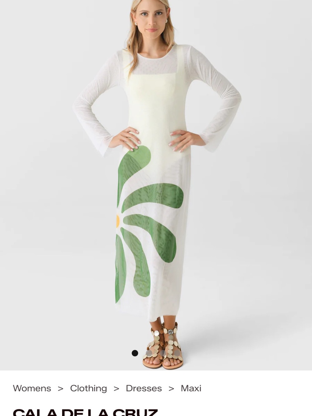 Una Dress - White with Green Daisy Print